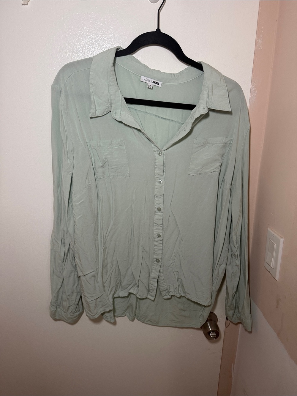 Fashion Nova Light Sage Green Button-Down Shirt
